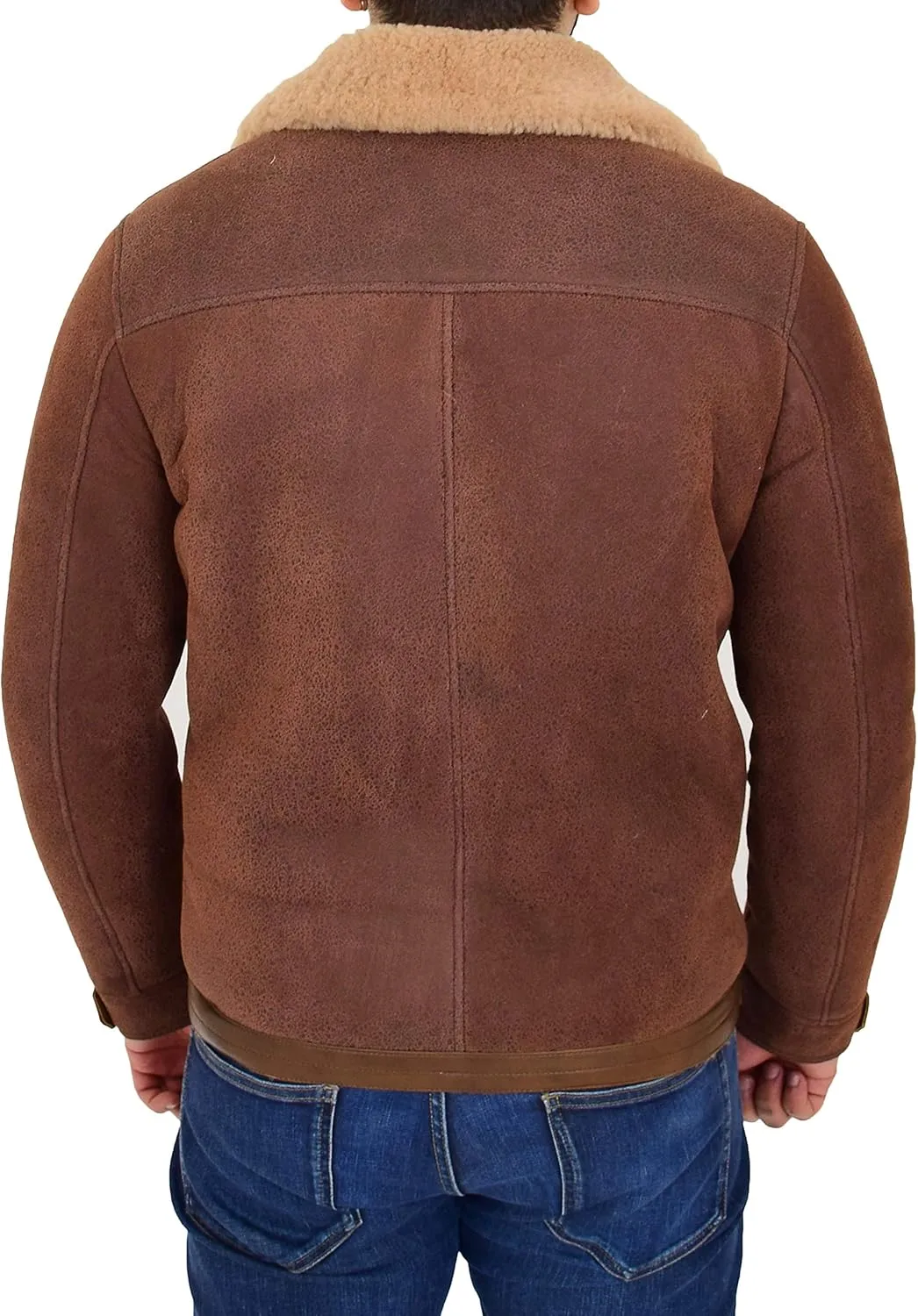 Mens Real Sheepskin Jacket Fitted Antique Brown Flying Shearling Aviator B3 Coat Rocky