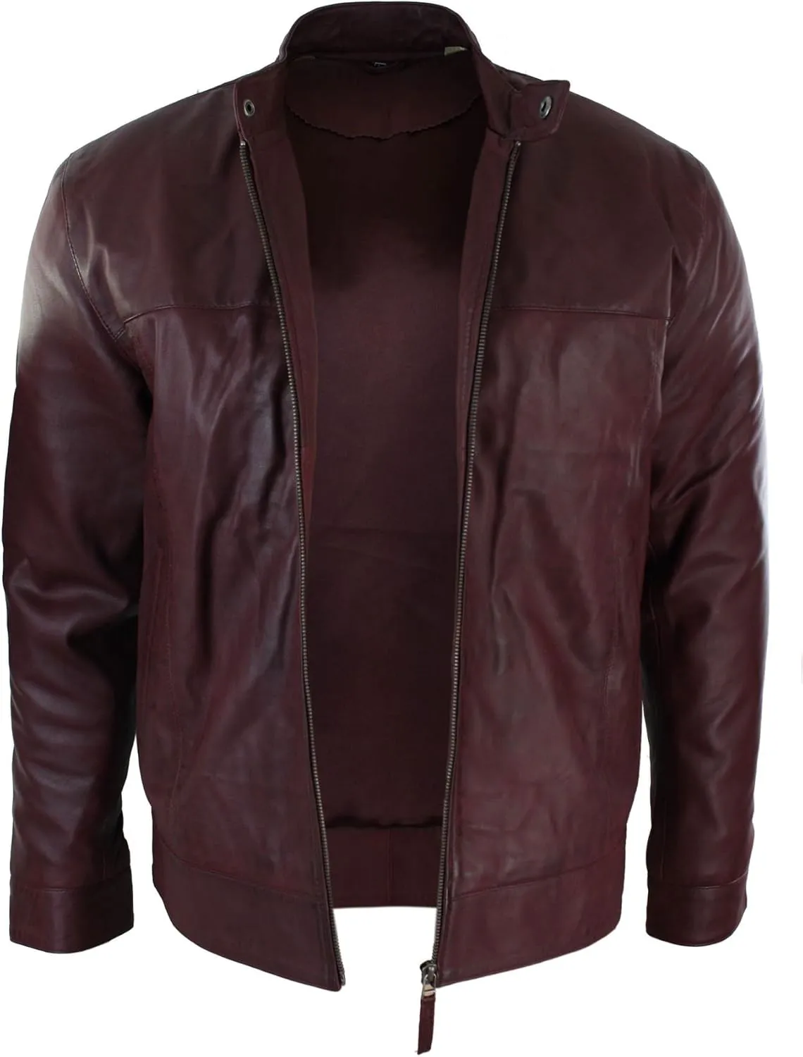 Mens Real Suede Leather Classic Zip Jacket Camel Turn Down Collar Vintage Retro