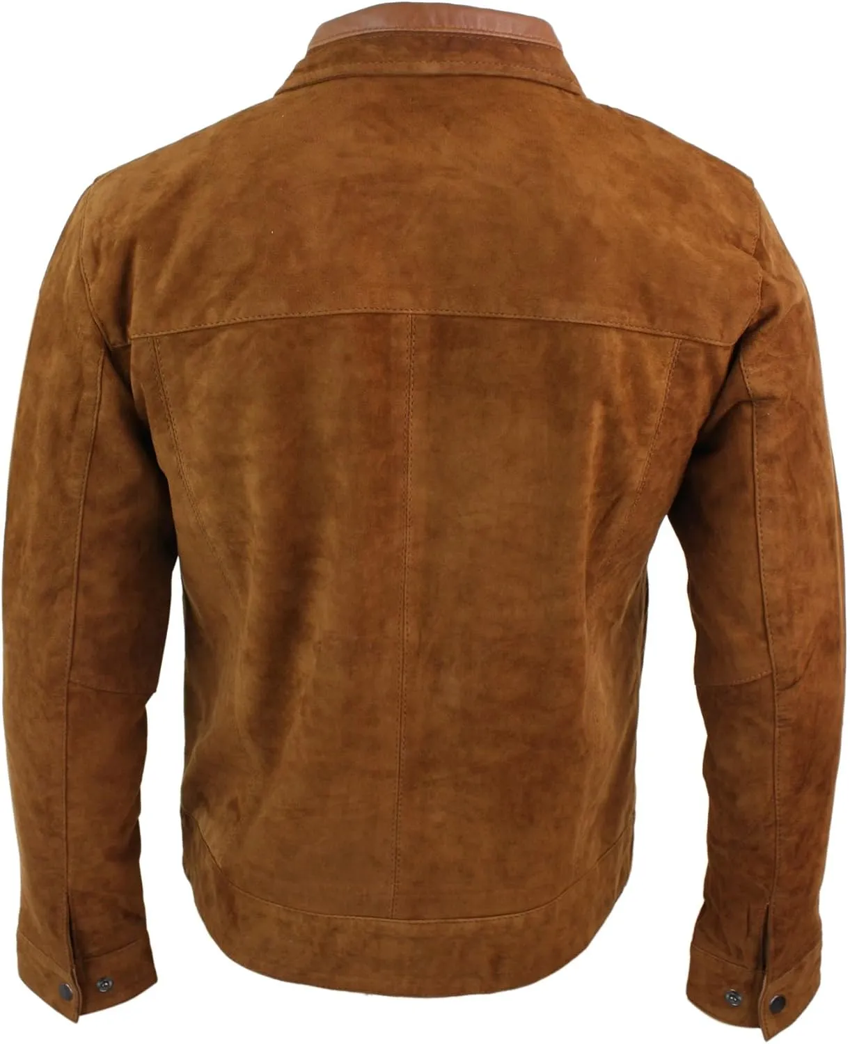 Mens Real Suede Leather Classic Zip Jacket Camel Turn Down Collar Vintage Retro
