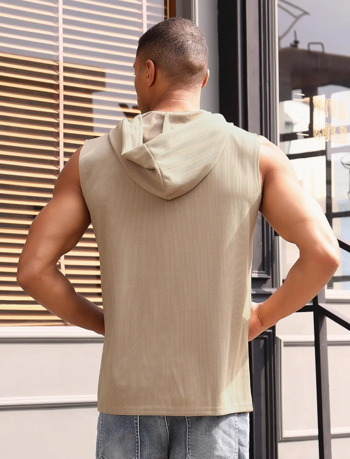 Men's Sleeveless Hooded Tank Top Pullover Cut Off Shirts with Pocket Hoodies Tank Tops Vest Casual Workout