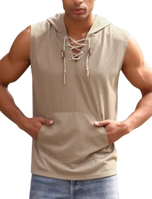 Men's Sleeveless Hooded Tank Top Pullover Cut Off Shirts with Pocket Hoodies Tank Tops Vest Casual Workout