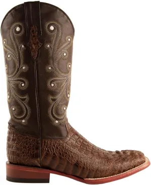 Mens Stampede Crocodile Embroidered Square Toe Casual Boots Mid Calf - Black