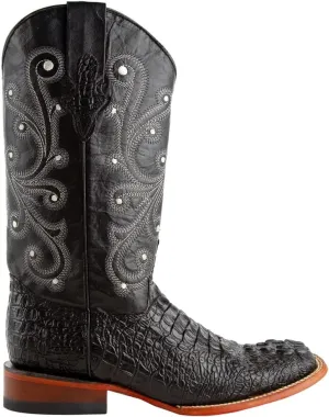 Mens Stampede Crocodile Embroidered Square Toe Casual Boots Mid Calf - Black