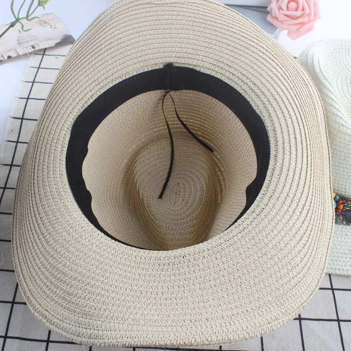 Mens Straw Cowgirl Cowboy Hat Women Floppy Packable Wide Brim Sun Hat UPF50 Western Panama Travel Beach Cap Fedora Bucket Hat