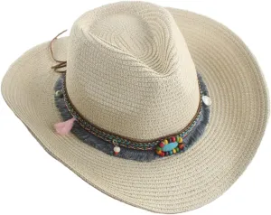 Mens Straw Cowgirl Cowboy Hat Women Floppy Packable Wide Brim Sun Hat UPF50 Western Panama Travel Beach Cap Fedora Bucket Hat