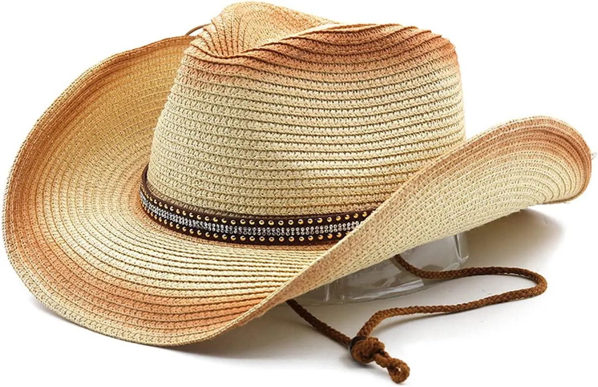 Mens Straw Cowgirl Cowboy Hat Women Floppy Packable Wide Brim Sun Hat UPF50 Western Panama Travel Beach Cap Fedora Bucket Hat