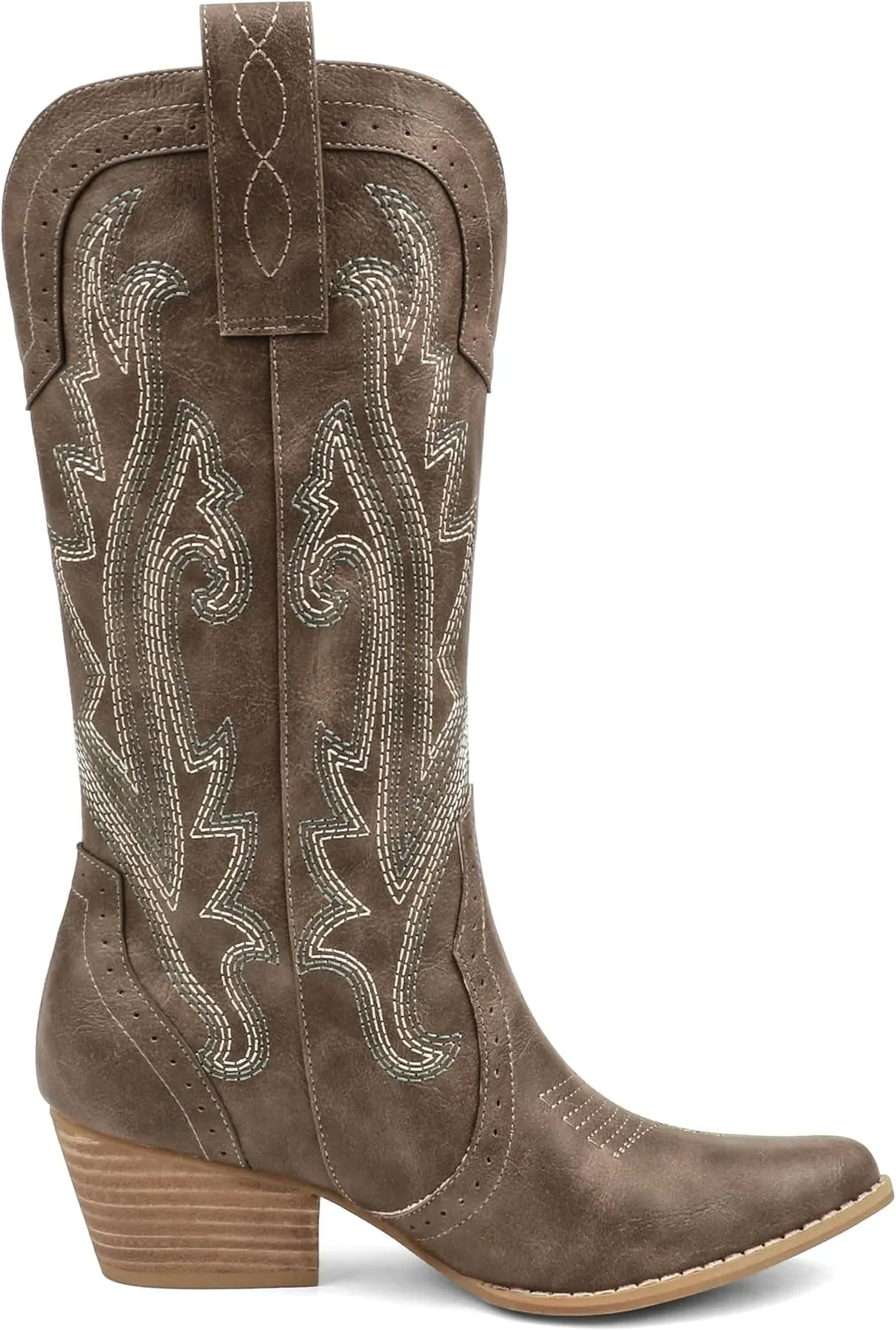 MERUMOTE Women's Pointed Toe Embroidered Western Cowboy Pull On Winter Ankle Boots