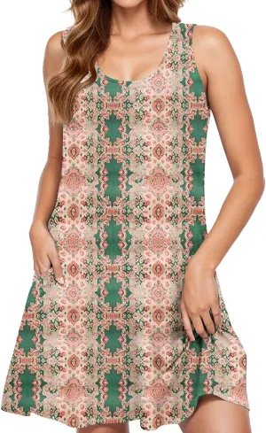 Midi Dress for Women Floral Print Sleeveless Summer Dresses Boho Flowy Casual Dress Beach Vacation Sundress