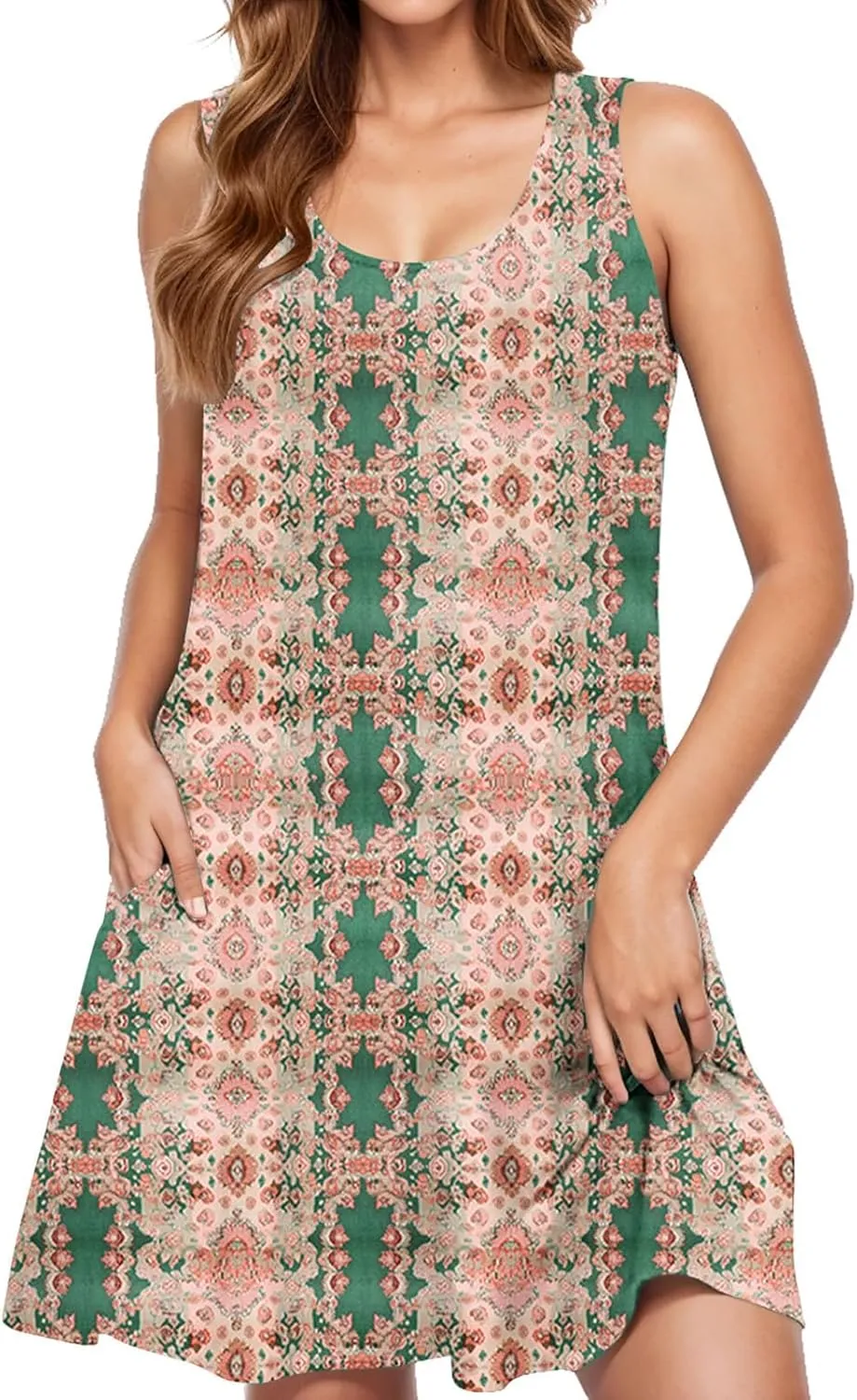 Midi Dress for Women Floral Print Sleeveless Summer Dresses Boho Flowy Casual Dress Beach Vacation Sundress