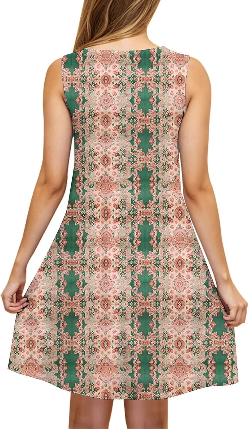 Midi Dress for Women Floral Print Sleeveless Summer Dresses Boho Flowy Casual Dress Beach Vacation Sundress