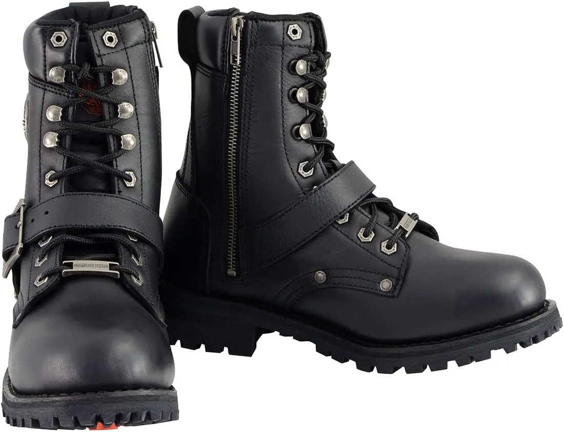 Milwaukee Leather Men's Black Leather Lace-Up Engineer Motorcycle Boots w/Buckles and Side Zipper MBM101-12