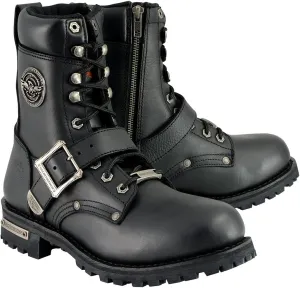 Milwaukee Leather Men's Black Leather Lace-Up Engineer Motorcycle Boots w/Buckles and Side Zipper MBM101-13