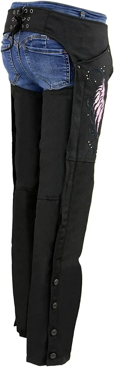 Milwaukee Leather SH1956 Women's 'Winged' Solid Black Textile Chaps