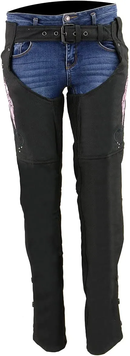 Milwaukee Leather SH1956 Women's 'Winged' Solid Black Textile Chaps