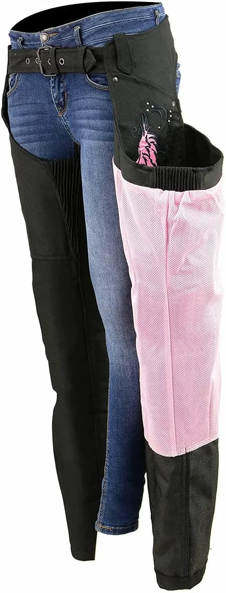 Milwaukee Leather SH1956 Women's 'Winged' Solid Black Textile Chaps