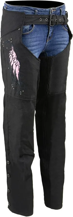 Milwaukee Leather SH1956 Women's 'Winged' Solid Black Textile Chaps