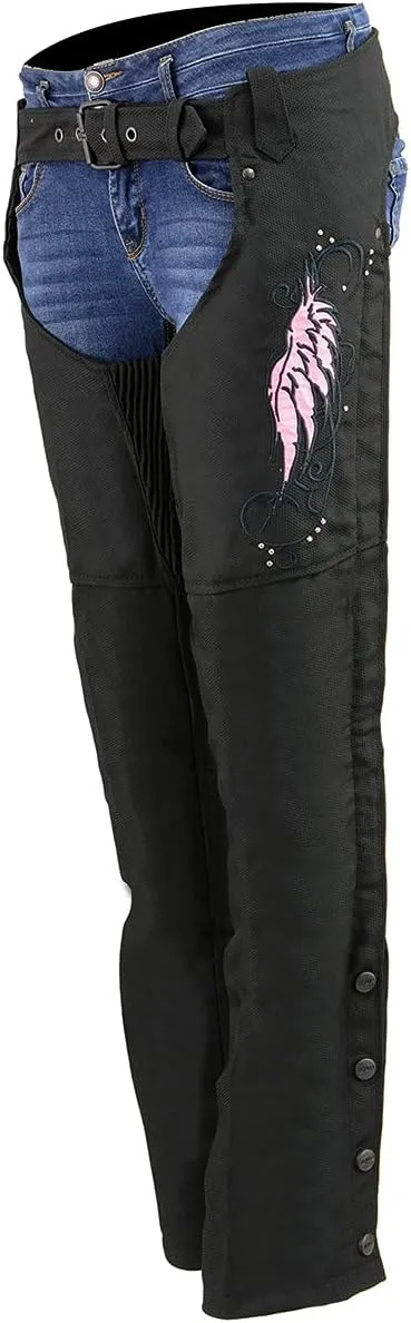 Milwaukee Leather SH1956 Women's 'Winged' Solid Black Textile Chaps