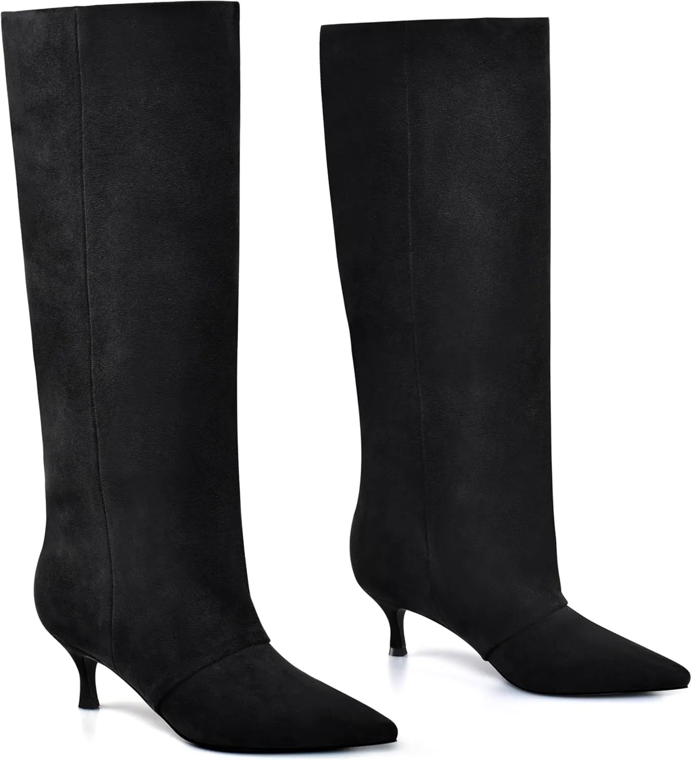 MIRAAZZURRA Knee High Boots Kitten Heel Tall Boots Low Heel Pointed Toe Pull on Slouchy Fashion Long Boots for Women