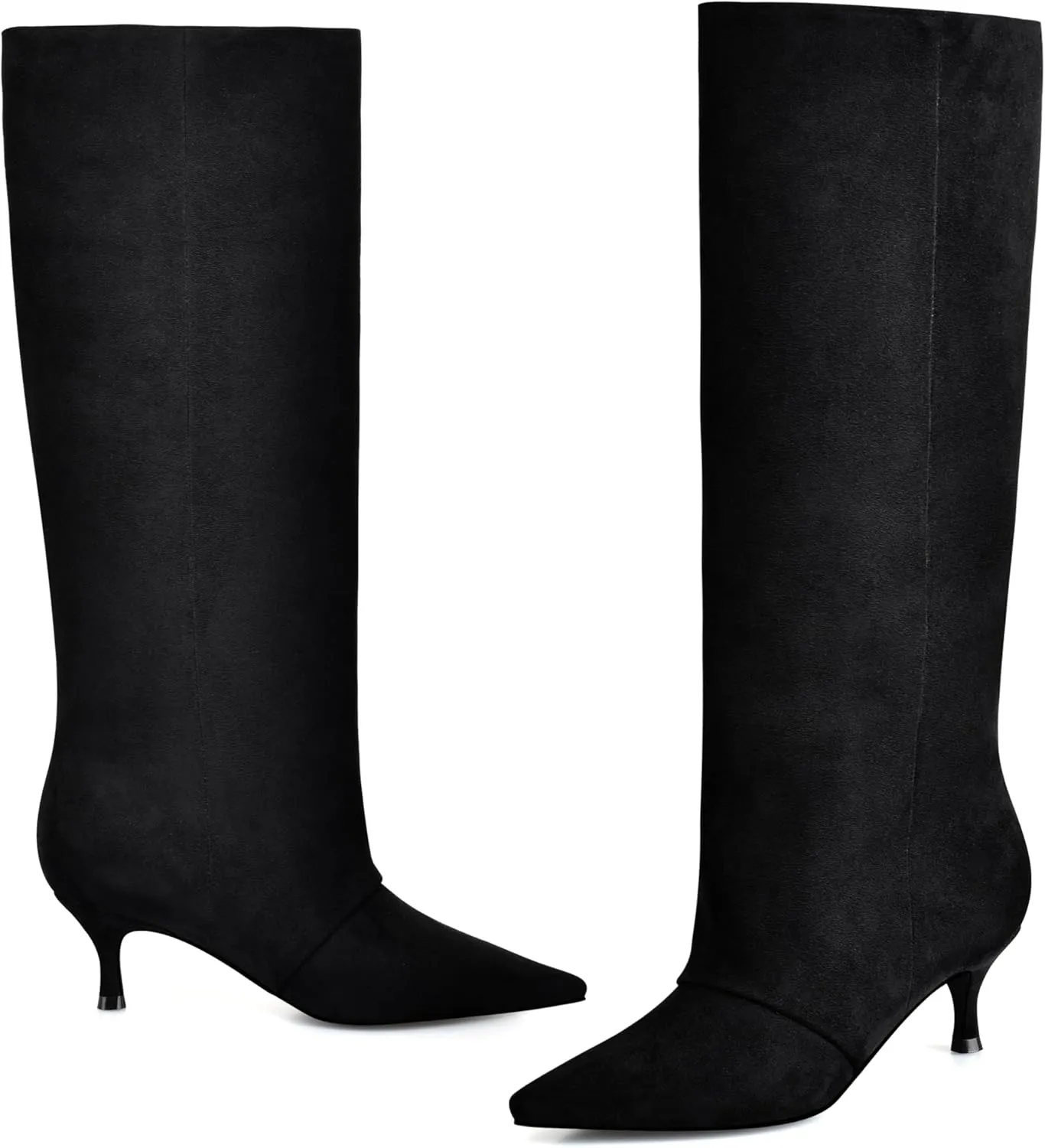 MIRAAZZURRA Knee High Boots Kitten Heel Tall Boots Low Heel Pointed Toe Pull on Slouchy Fashion Long Boots for Women
