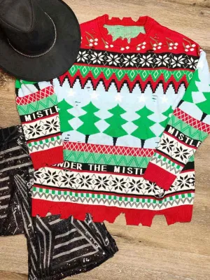 Mistletoe Distressed Sweater
