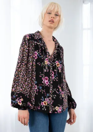 Mixed Challis Long Sleeve Button Front Top