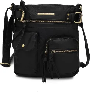 MKF Crossbody Bag for Women: PU Leather Tote Shoulder Bag, Soft Slouchy Handbag Purse, Lady Multi Pocket Pocketbook