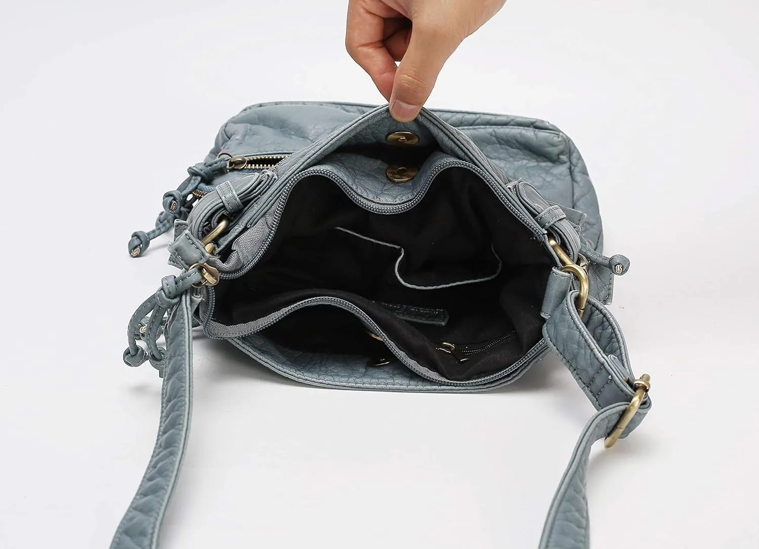 MKF Crossbody Bag for Women: PU Leather Tote Shoulder Bag, Soft Slouchy Handbag Purse, Lady Multi Pocket Pocketbook