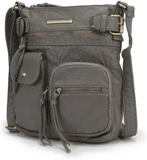 MKF Crossbody Bag for Women: PU Leather Tote Shoulder Bag, Soft Slouchy Handbag Purse, Lady Multi Pocket Pocketbook