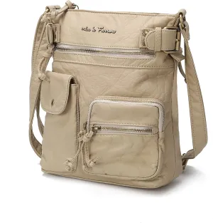 MKF Crossbody Bag for Women: PU Leather Tote Shoulder Bag, Soft Slouchy Handbag Purse, Lady Multi Pocket Pocketbook