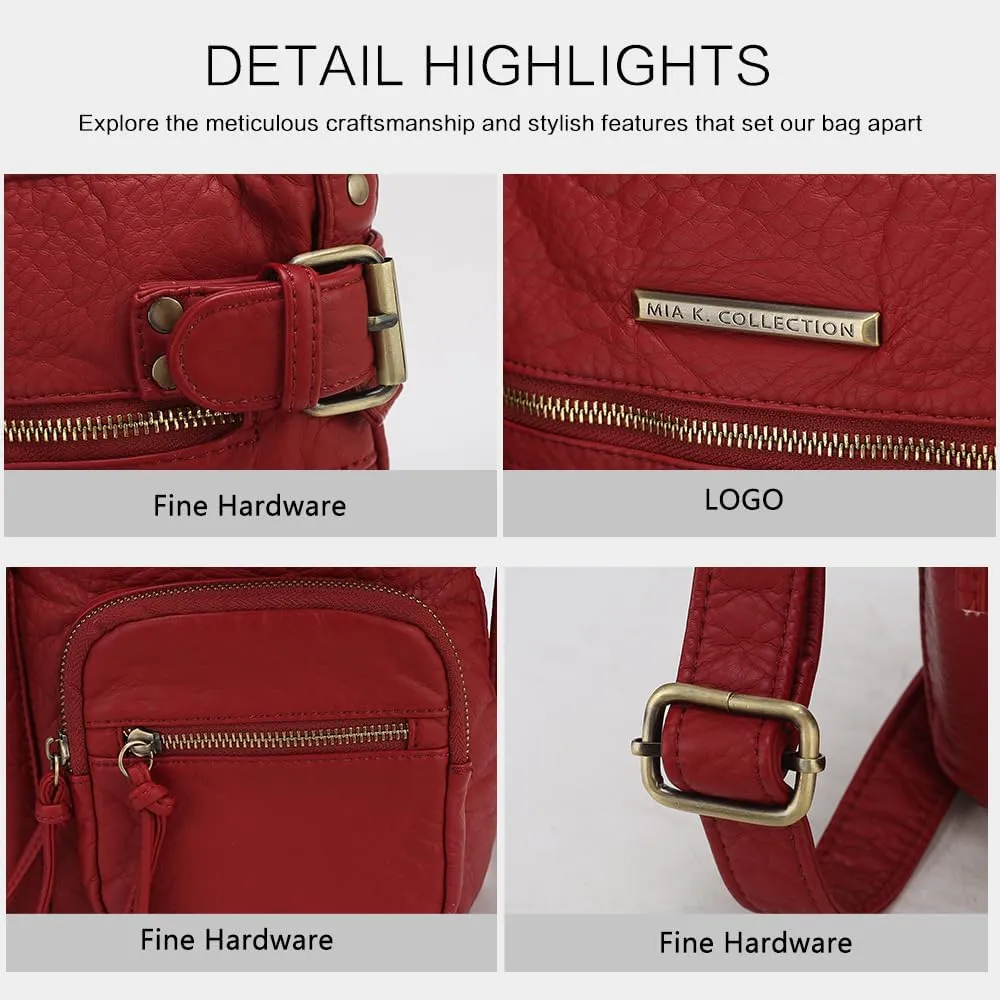 MKF Crossbody Bag for Women: PU Leather Tote Shoulder Bag, Soft Slouchy Handbag Purse, Lady Multi Pocket Pocketbook