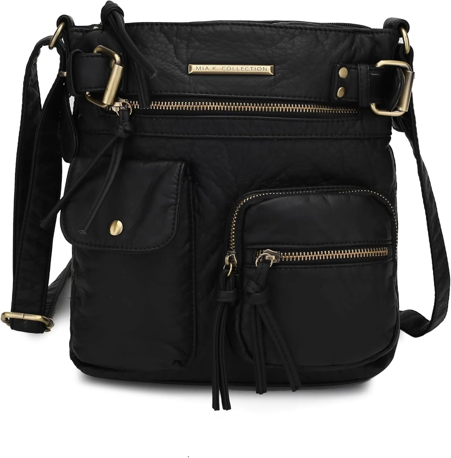 MKF Crossbody Bag for Women: PU Leather Tote Shoulder Bag, Soft Slouchy Handbag Purse, Lady Multi Pocket Pocketbook