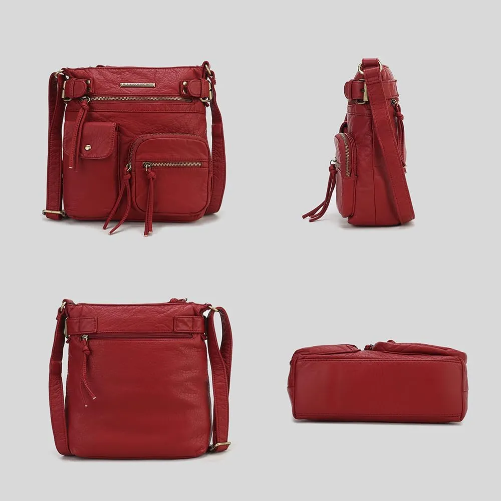 MKF Crossbody Bag for Women: PU Leather Tote Shoulder Bag, Soft Slouchy Handbag Purse, Lady Multi Pocket Pocketbook
