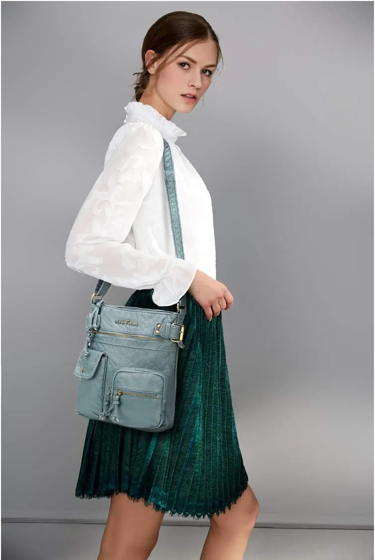 MKF Crossbody Bag for Women: PU Leather Tote Shoulder Bag, Soft Slouchy Handbag Purse, Lady Multi Pocket Pocketbook