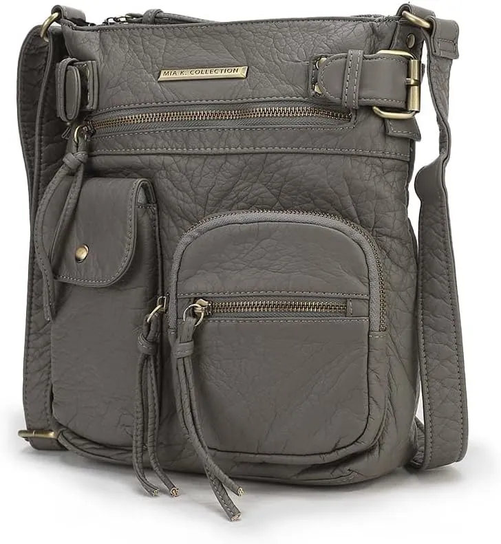 MKF Crossbody Bag for Women: PU Leather Tote Shoulder Bag, Soft Slouchy Handbag Purse, Lady Multi Pocket Pocketbook