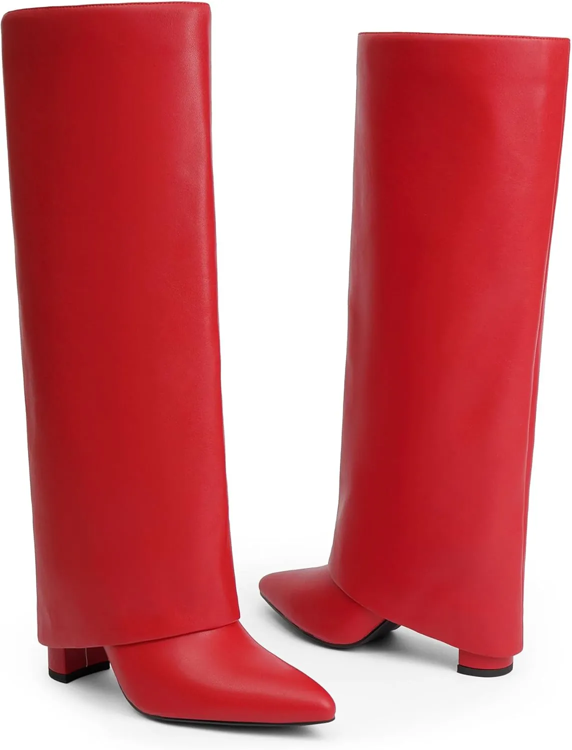 Modatope Knee High Boots Women Fold Over Knee High Boots Chunky High Heels Long Boots Zipper Pointed Toe Dress Tall Boots for Women