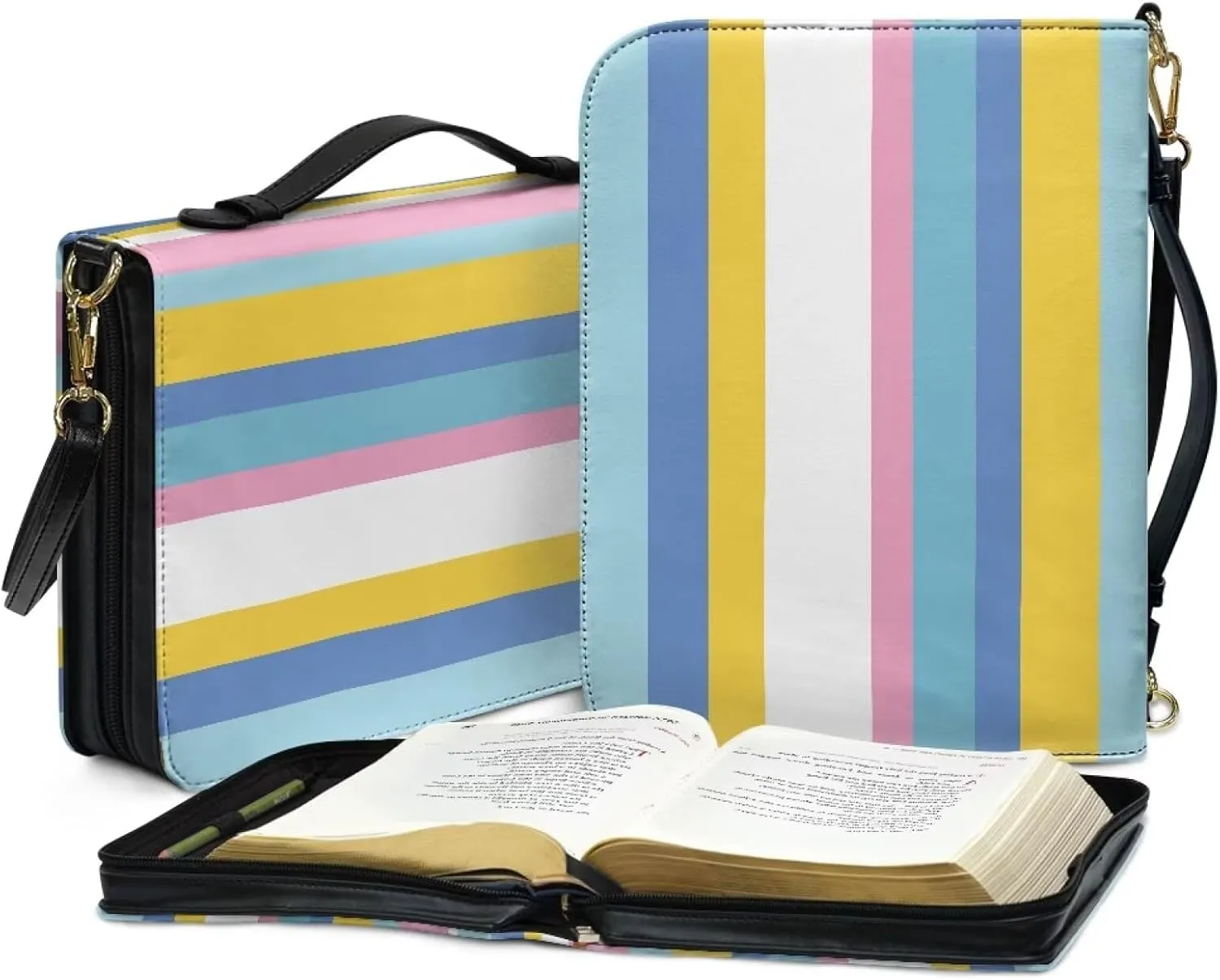 Modern PU Leather Handle Bible Cover Church Book Cover with Strap,Carrying Book Case Crossbody Bag