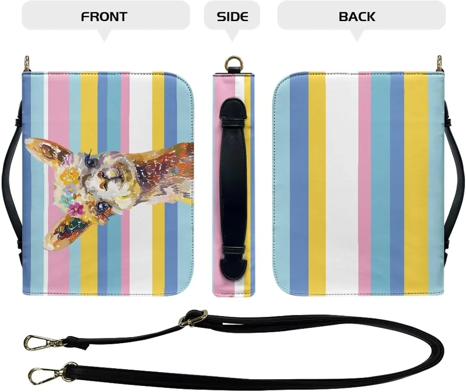 Modern PU Leather Handle Bible Cover Church Book Cover with Strap,Carrying Book Case Crossbody Bag