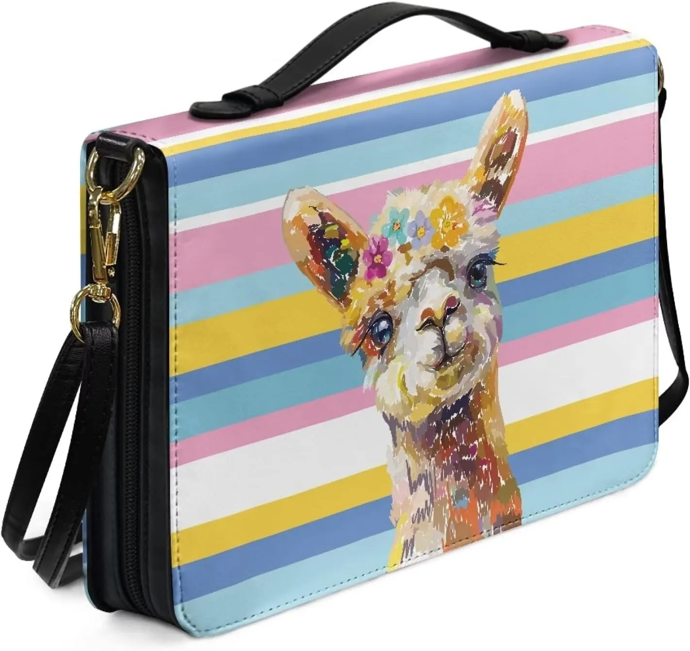 Modern PU Leather Handle Bible Cover Church Book Cover with Strap,Carrying Book Case Crossbody Bag
