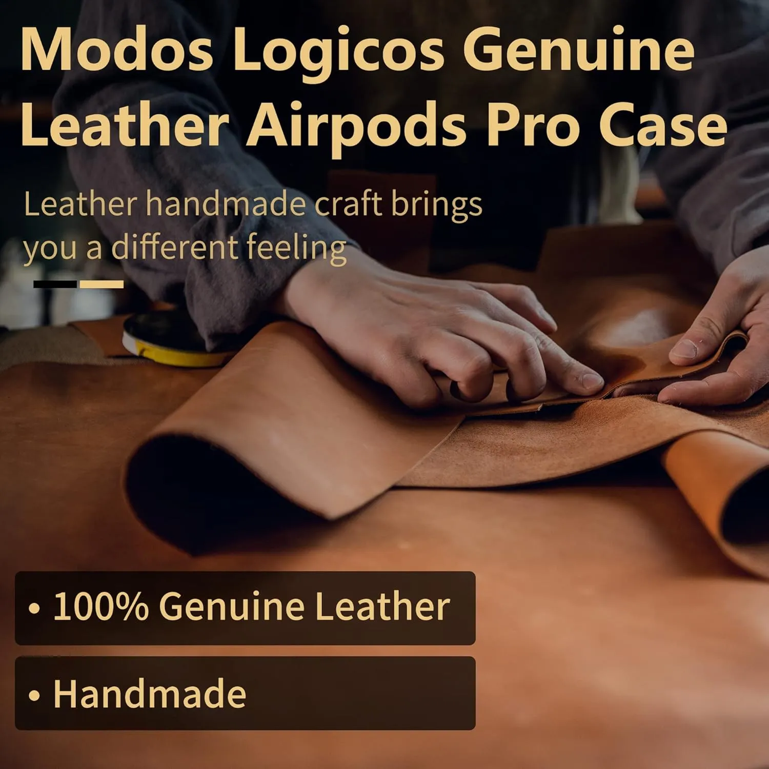MODOS LOGICOS Genuine Leather Charging Case Cover for Apple AirPods Pro - Beige with Tassels