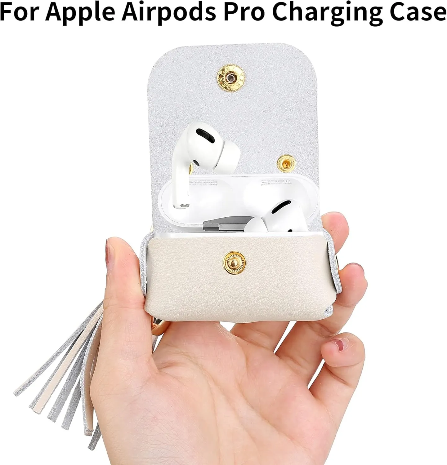 MODOS LOGICOS Genuine Leather Charging Case Cover for Apple AirPods Pro - Beige with Tassels