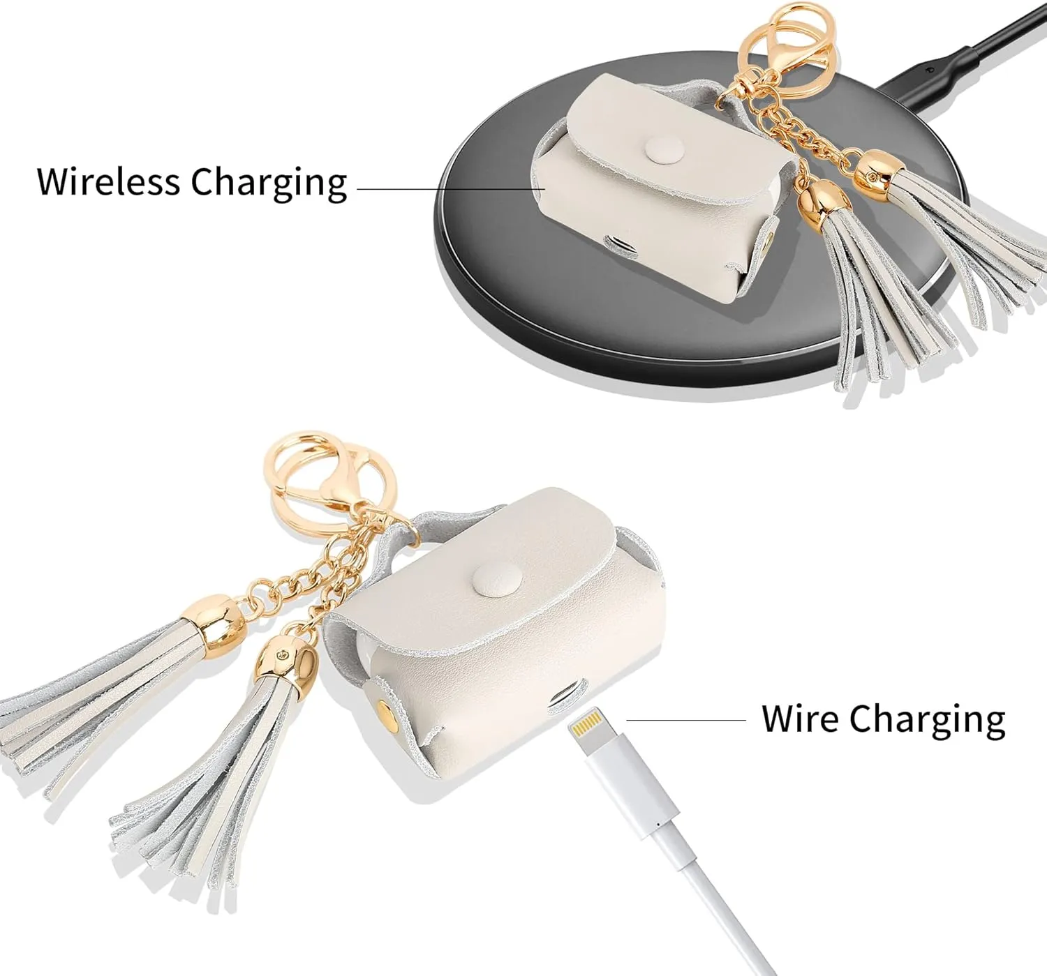 MODOS LOGICOS Genuine Leather Charging Case Cover for Apple AirPods Pro - Beige with Tassels