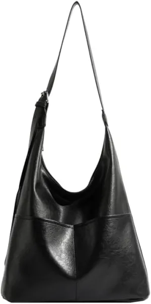 Molodo PU Leather Tote Bag for Women Slouchy Hobo Bag Casual Shoulder Bag Crossbody Bag Retro Soft Tote Handbag Purses