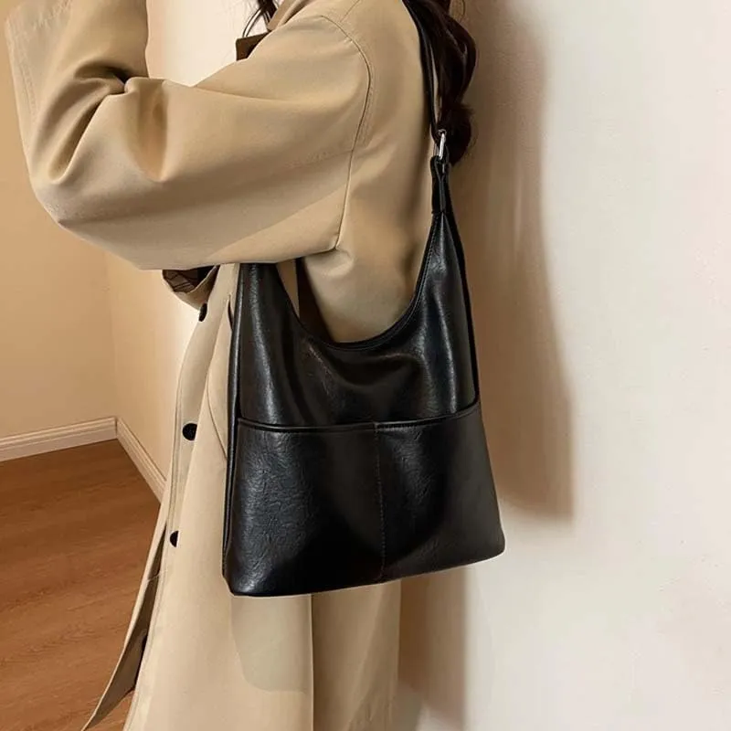 Molodo PU Leather Tote Bag for Women Slouchy Hobo Bag Casual Shoulder Bag Crossbody Bag Retro Soft Tote Handbag Purses