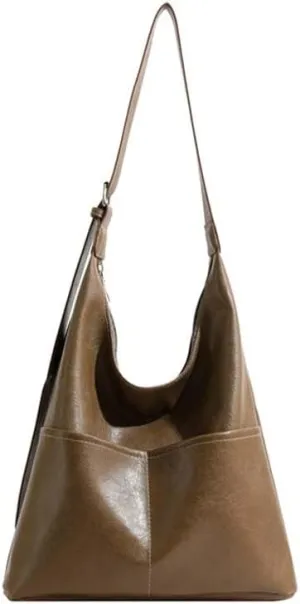 Molodo PU Leather Tote Bag for Women Slouchy Hobo Bag Casual Shoulder Bag Crossbody Bag Retro Soft Tote Handbag Purses