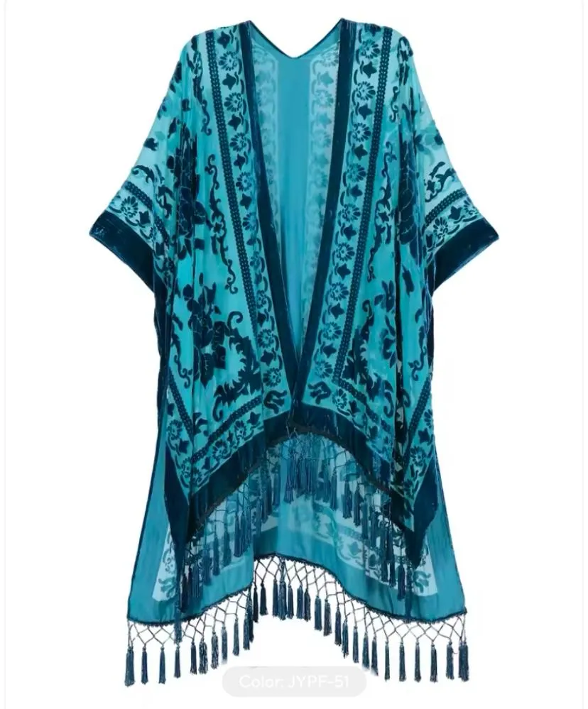 Monarch Burnout Velvet Kimono - Teal