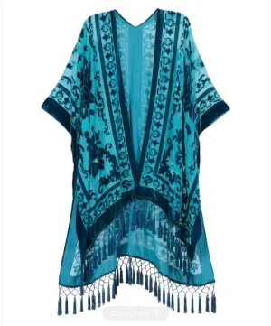 Monarch Burnout Velvet Kimono - Teal