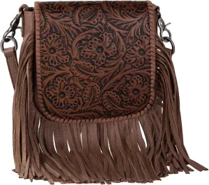 Montana West Women's Crossbody Handbags Western Purses for Women Small Crossbody Bags Tooled Leather Fringe Purse Brown Western-RLC-L159BR