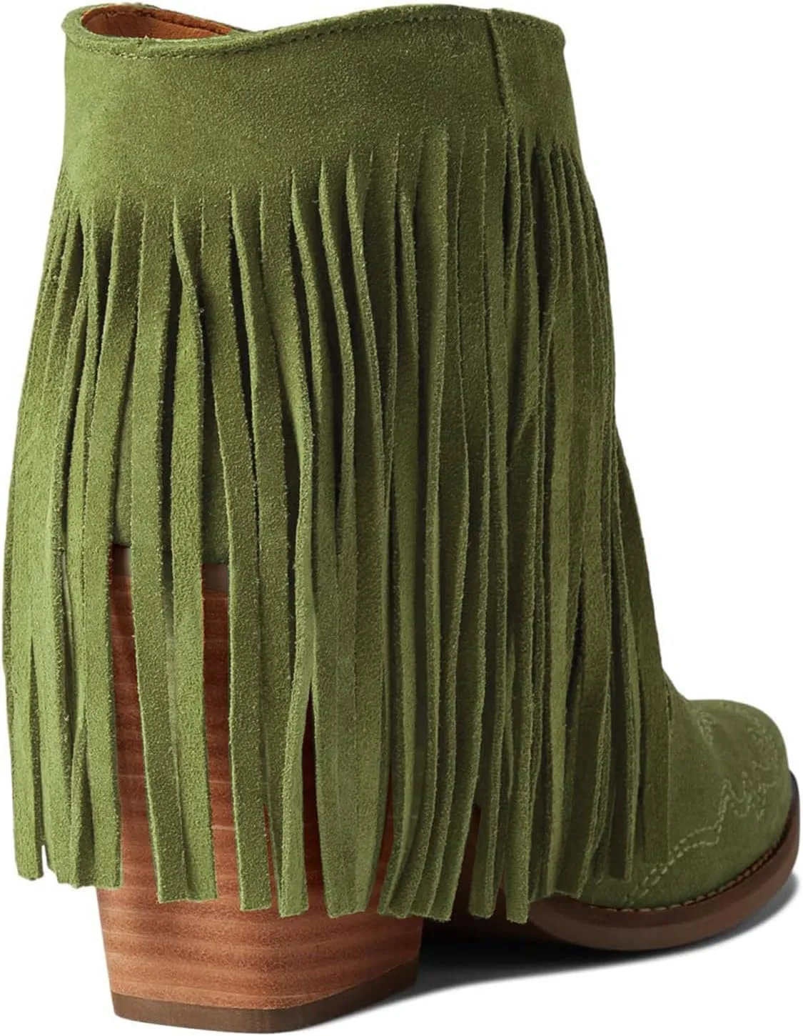 MOOMMO Women Tassel Western Booties Chunky Block Heel Suede Cowboy Ankle Boots Fringe Pointed Closed Toe V-Cut Stacked Heel Slip On Short Boots Cowgirl Embroidered Retro Vintage 4-11 M US