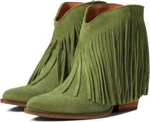 MOOMMO Women Tassel Western Booties Chunky Block Heel Suede Cowboy Ankle Boots Fringe Pointed Closed Toe V-Cut Stacked Heel Slip On Short Boots Cowgirl Embroidered Retro Vintage 4-11 M US