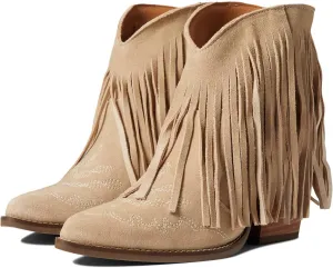 MOOMMO Women Tassel Western Booties Chunky Block Heel Suede Cowboy Ankle Boots Fringe Pointed Closed Toe V-Cut Stacked Heel Slip On Short Boots Cowgirl Embroidered Retro Vintage 4-11 M US
